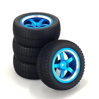 for WLToys 144001 4PCS Upgrade Aluminum Alloy Metal On Road Rubber Wheels RC Vehicle Wheels Tires(Blue)