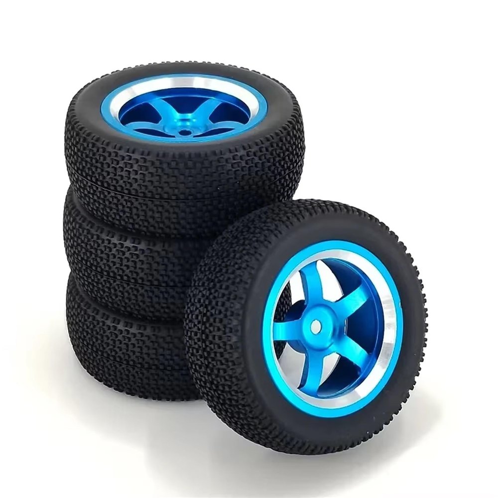 for WLToys 144001 4PCS Upgrade Aluminum Alloy Metal On Road Rubber Wheels RC Vehicle Wheels Tires(Blue)