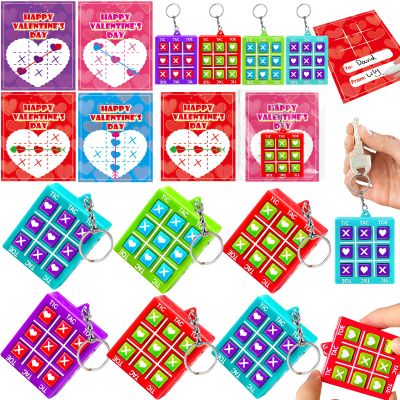 24 Pack Valentines Gifts Cards for Kids, Valentines Day Cards with Tic Tac Toe Keychains for Teens Boys Girls Classroom Exchange School Prizes Reward, Valentine Party Favors, Party Greeting Cards
