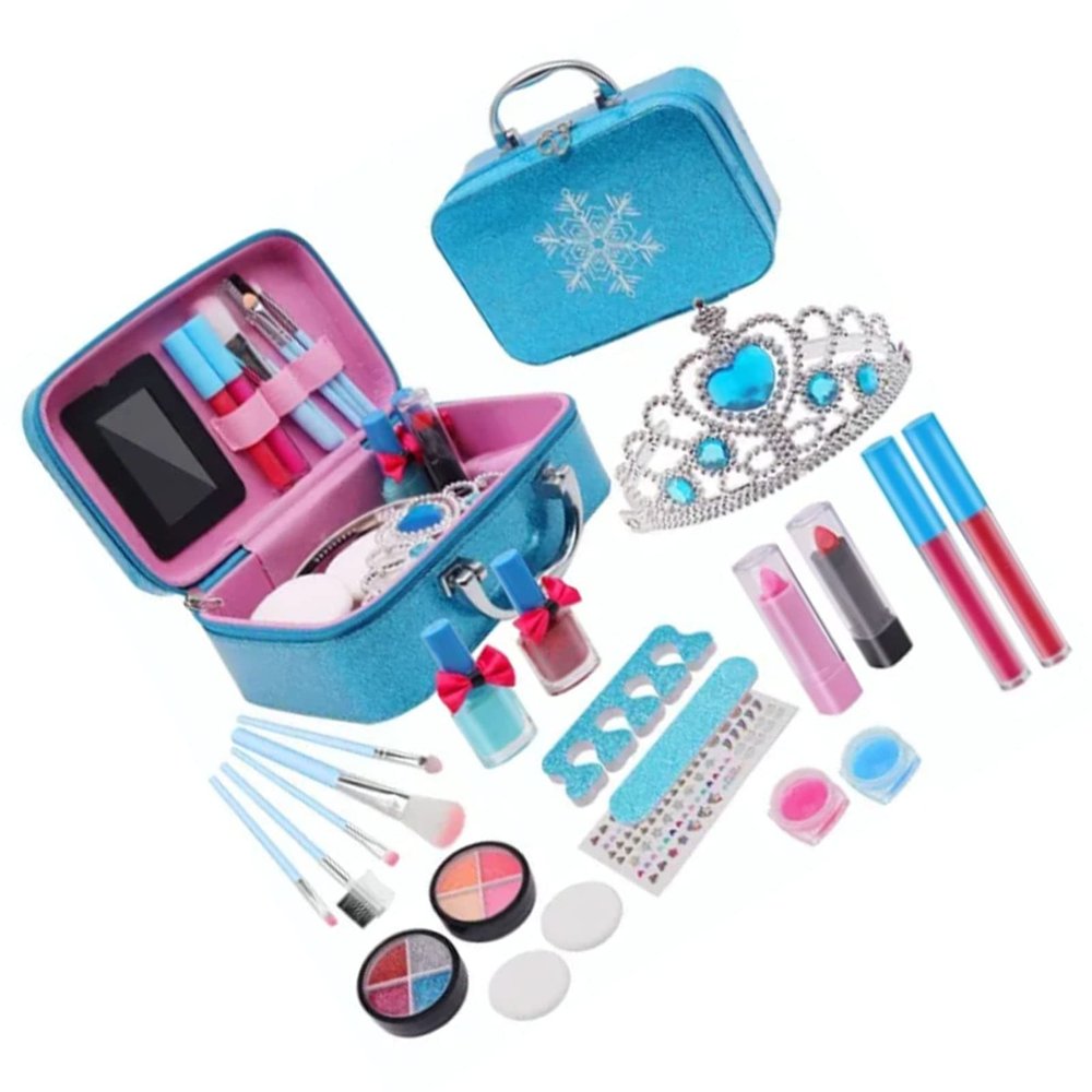 Kids Makeup Set, Frozen Themed, Washable Portable Beauty Cosmetics Kit, Rich Makeup Toys for Birthday Parties, Makeup Classes, Halloween Costumes