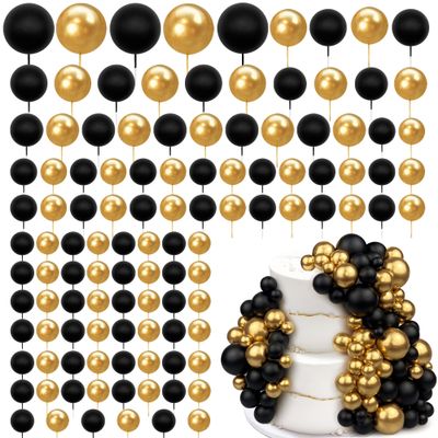 113 PCS 5 Size Ball Cake Picks Colorful Ball Shaped Cake Topper Pearl Balls Cupcake Cake Insert Topper for Birthday Party Wedding Decoration Supplies