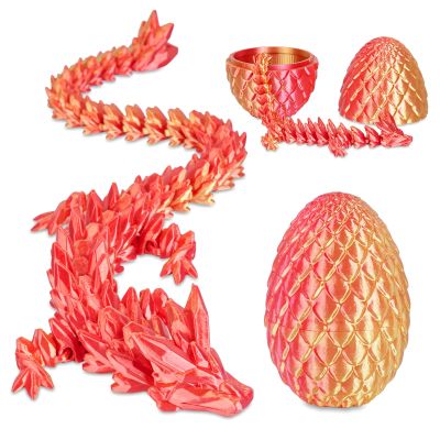 3D Printed Dragon Egg with Dragon Inside, Articulated Crystal Dragon Fidget Toy for Home Office Decor Executive Desk Toys, Easter Basket Stuffers for Adults and Kids (Laser Red, H:3.9 Inch)
