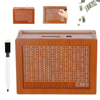 2025 New Cash Vault Wooden Savings Box, Wooden Cash Saver Money Box, Cash Saver Box, Coin Counter Piggy Bank, Money Box with Counter, Wooden Money Box with Money Target and Numbers (3000)