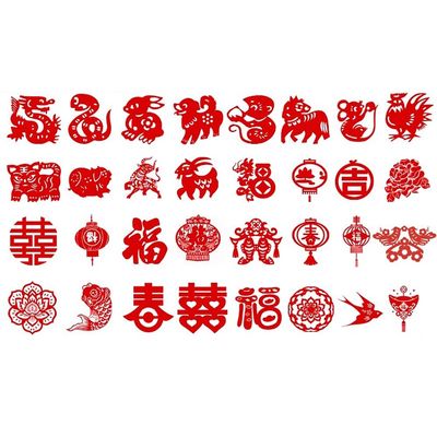16PCS/30PCS/60PCS Chinese Paper Cutting Kit, Red Fun Paper Art Crafts Kits for Window Decoration Spring Festival Chinese New Year Celebration Activity, Creative Handmade Paper-Cut