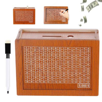 2025 New Cash Vault Wooden Savings Box, Wooden Cash Saver Money Box, Cash Saver Box, Coin Counter Piggy Bank, Money Box with Counter, Wooden Money Box with Money Target and Numbers (5000)