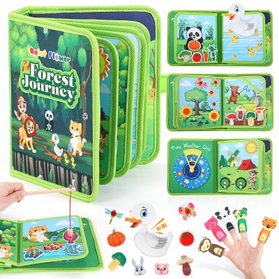 Busy Book for Toddlers 1-3, Montessori Toys Busy Board for 1 Year Old, Upgraded Composite Fabric Animal Forest Quiet Book with Fishing Game, Airplane Travel Essential Activities Birthday Gift Boy Girl