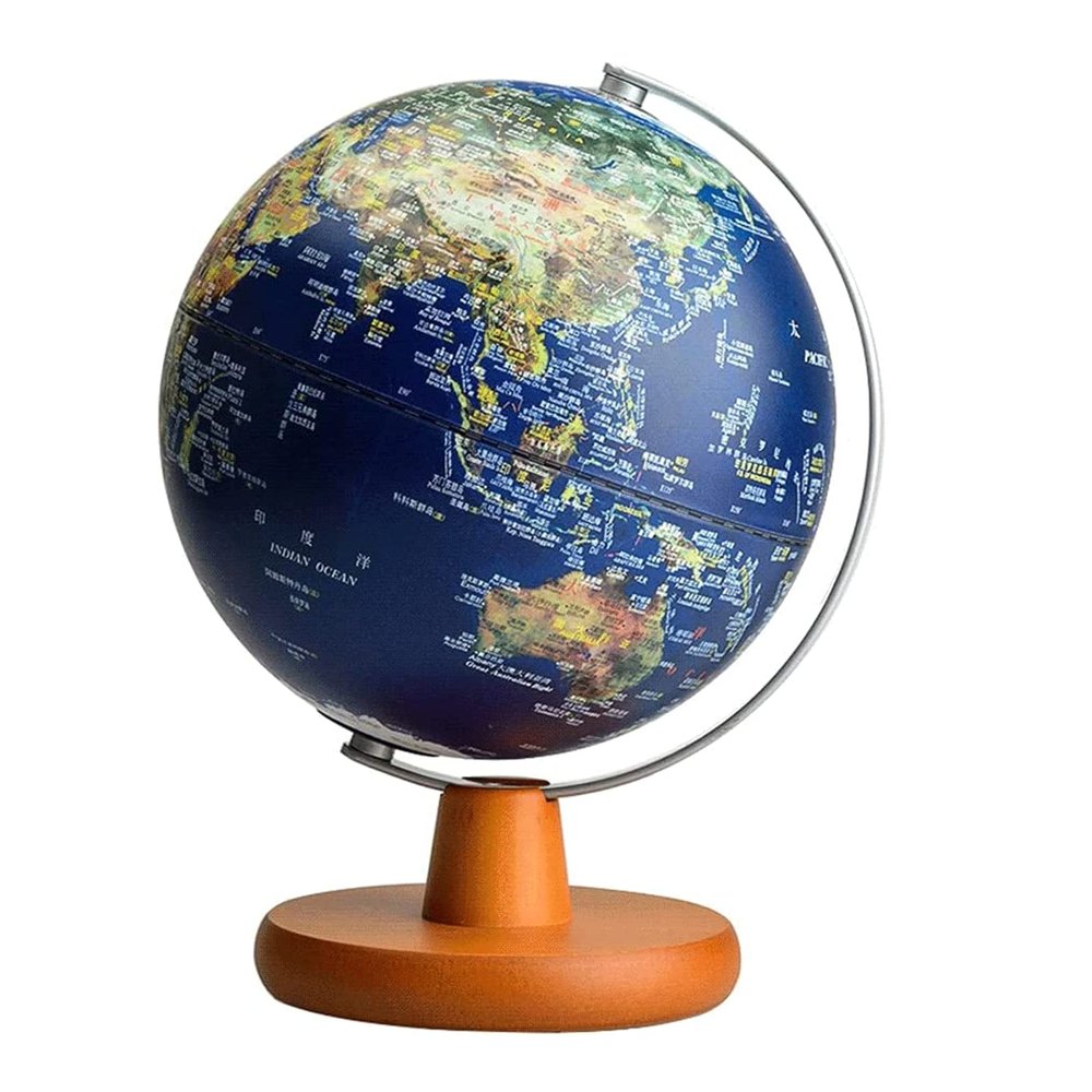 Geographic Globes 2 In 1 Illumination Globe With Wooden Stand Globes Rotating World Globe Blue Geographic Globes For Desktop Decoration Fun