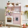 Tiny Land Kids Kitchen Playset, Height Adjustable Wooden Play Kitchen Set w/Real Lights & Sounds, 18 Pcs Toy Food & Cookware Accessories, Ideal Role Play Toy Gift for Toddlers Girls Ages 3-8, Pink view 1