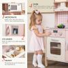 Tiny Land Kids Kitchen Playset, Height Adjustable Wooden Play Kitchen Set w/Real Lights & Sounds, 18 Pcs Toy Food & Cookware Accessories, Ideal Role Play Toy Gift for Toddlers Girls Ages 3-8, Pink view 2