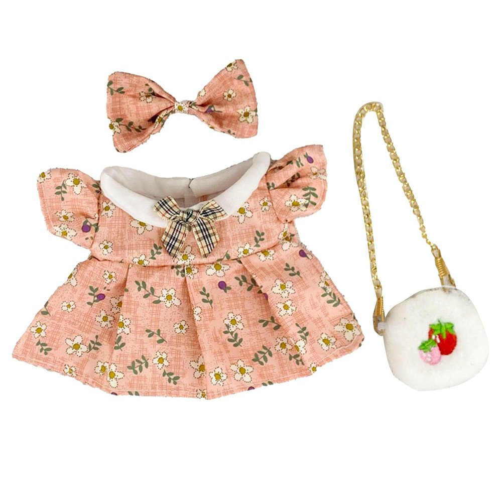 JAOCDOEN Doll Clothes Accessories 20cm Doll Clothes Accessories with Bag Bow RIE Floral Printed Cute PP Cotton Baby Girl Doll Clothing Dress