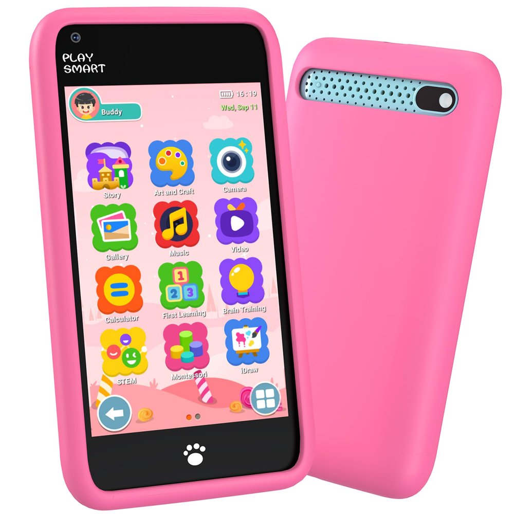 MOMILLA Kids Toys Smart Phone, 3.97" Touchscreen Phone with 16GB Storage, Christmas Birthday Gifts for Girls Age 3-10, Toddler Toy Learning Smartphone, Cell Phone with Front Camera(No Dual Camera)