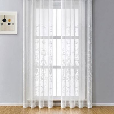 Iuokuby High Grade European Embroidered Kids Baby Room Sheer Curtains Rod Pocket Drapre Voile Fabric for Living Room Bedroom Balcony(1 Panel, W 54 x L 95 inch, White)