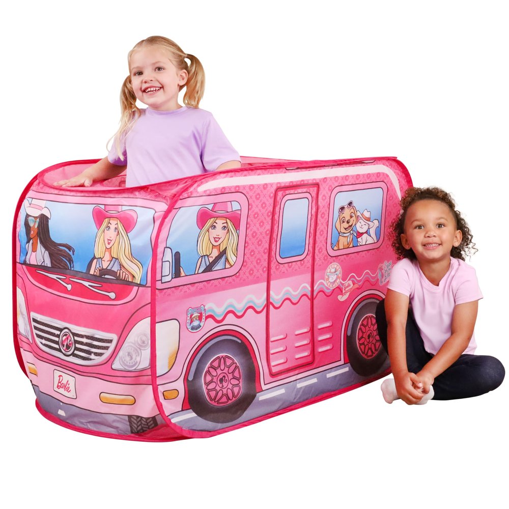 Barbie Coastal Cowgirl Camper Pop-Up Play Tent for Kids  Indoor Playhouse with Roll-Up Door & Roof Openings  Easy Setup, Folds Flat for Storage  Safe for Toddlers & Kids Ages 3+