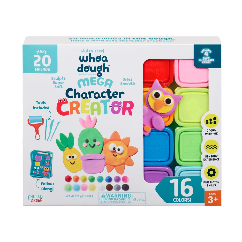 Chuckle & Roar Whoa Dough Character Creator  16-Color Gluten-Free Sensory Dough Kit with Step-by-Step Character Cards, Mess-Free Creative Craft for Kids Ages 3+