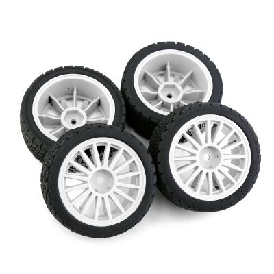 for Tamiya for XV01 for XV02 for TT01 for TT02 for PTG-2 for WRC for Hyundai for I20 4pcs 67mm Rubber Tire Wheel Tyre for 1/10 RC Parts RC Vehicle Wheels Tires(White)