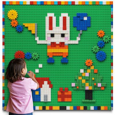MIMAX Customize Building Block Wall, 470+ PCS Activity Wall Mount Toys Bricks with Self Adhesive Baseplate 9PCS (10"x10") for All Major Brands, Art Build On Table Wall, Green
