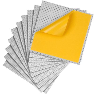 MIMAX Peel-and-Stick Baseplates 10PCS (10"x10"), Toy Building Brick Blocks Base Plates, Self Adhesive Baseplate for All Major Brands, Build On Table Wall (Light Gray)