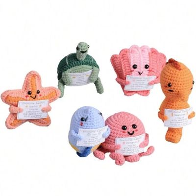 6pcs Positive Crochet Animals, Emotional Support Crochet Turtle Starfish Sea Shell Seahorse Octopus Fish Gift for Best Friends/mom/Coworkers, Ideal for Valentines Day,Birthday and Mother's Day etc