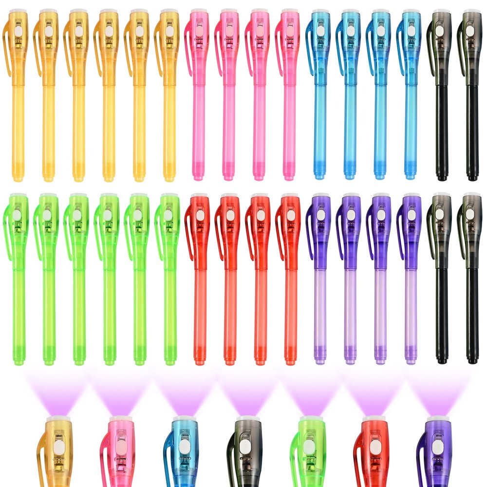 Goldge Invisible Ink Pens with UV Light for Kids, 32PCS Valentines Gifts for Kids, Party Favors,Spy Pen for Secret Message, Escape Room, Perfect for Birthdays, Easter, Christmas & Stocking Stuffers