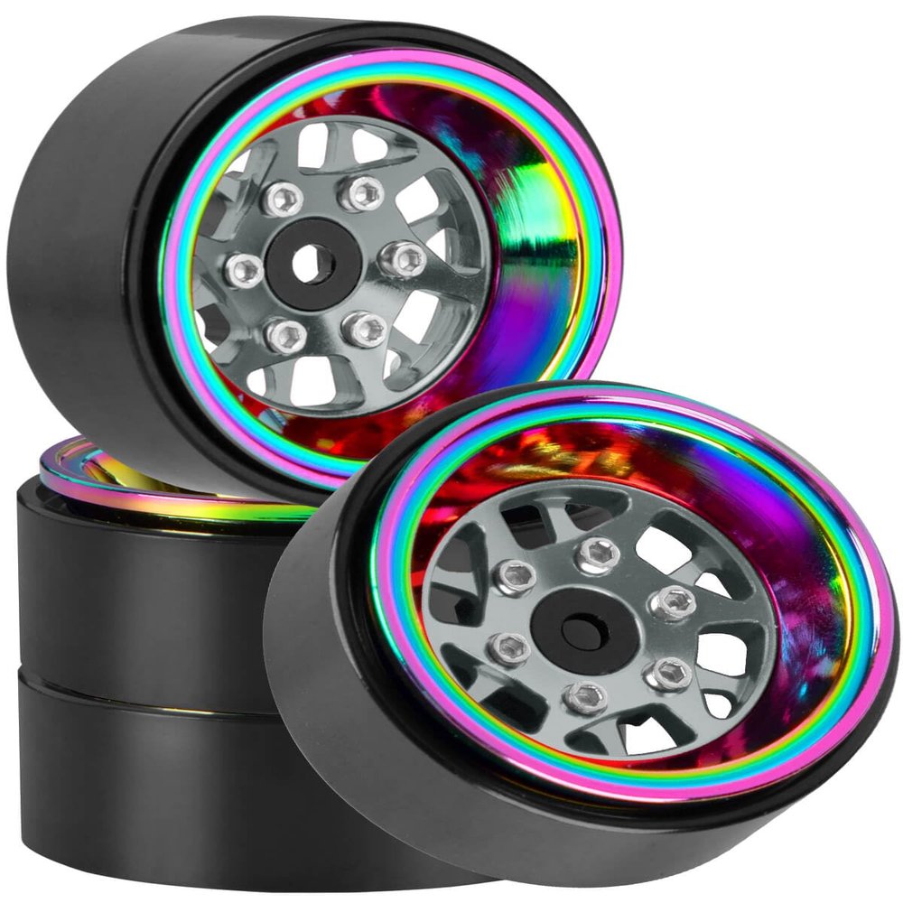 BRCatWPark RC 1.3 Beadlock Wheel Rims for 1/18 TRX4M 1/24 SCX24 RC Crawler Car,Aluminum Alloy Beadlock Wheel Rim Hub,4Pcs RC Off Road Buggy Rally Truck Car Wheels Rims,Titanium
