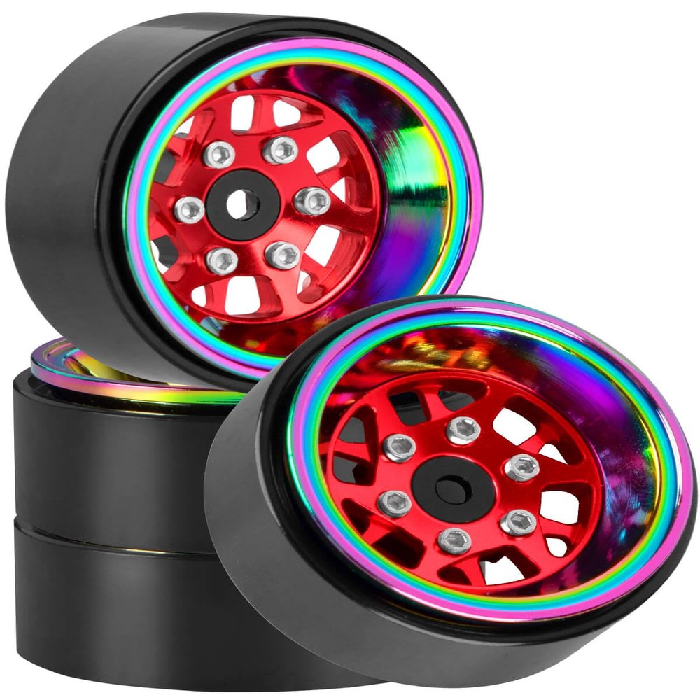 BRCatWPark RC 1.3 Beadlock Wheel Rims for 1/18 TRX4M 1/24 SCX24 RC Crawler Car,Aluminum Alloy Beadlock Wheel Rim Hub,4Pcs RC Off Road Buggy Rally Truck Car Wheels Rims,Red