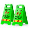 2 Pack Kids at Play Safety Signs for Street, Children at Play Safety Signs with Reflective Tape 17.5" Height Double-Sided Easier to Identify, Slow Down Kids at Play Sign for Street Neighborhoods Community(Green) view 1