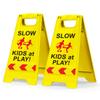 2 Pack Kids at Play Safety Signs for Street, Children at Play Safety Signs with Reflective Tape 17.5" Height Double-Sided Easier to Identify, Slow Down Kids at Play Sign for Street Neighborhoods Community(Yellow) view 1