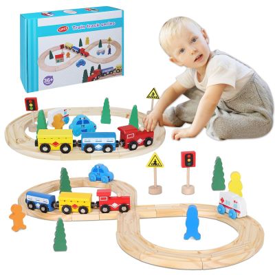 33Pcs Magnetic Wooden Train Set - Expandable Tracks Fit Thomas Brio - Educational Toy Fosters Imagination, Creativity, Logical Thinking, Ideal Birthday for Toddlers Kids Ages 3-6