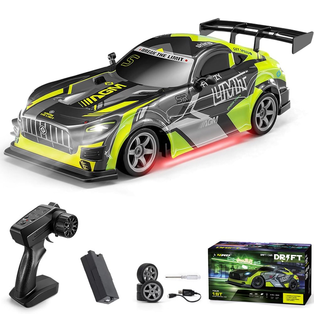 Authticar RC Drift Car, 1:16 Scale 25KM/H High Speed GTR Mode Remote Control Cars, with LED Lights Extra Tires 4WD Drift RC Cars for Adults and Teen