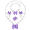 BAOBAOJOY Princess Jewelry for Little Girls, Handmade Bow Pearl Kids Jewelry Set, Stretch Necklace Bracelets Rings and Clip on Earrings, Perfect for Dress Up, Birthday Parties, Costume Play(Purple) view 1