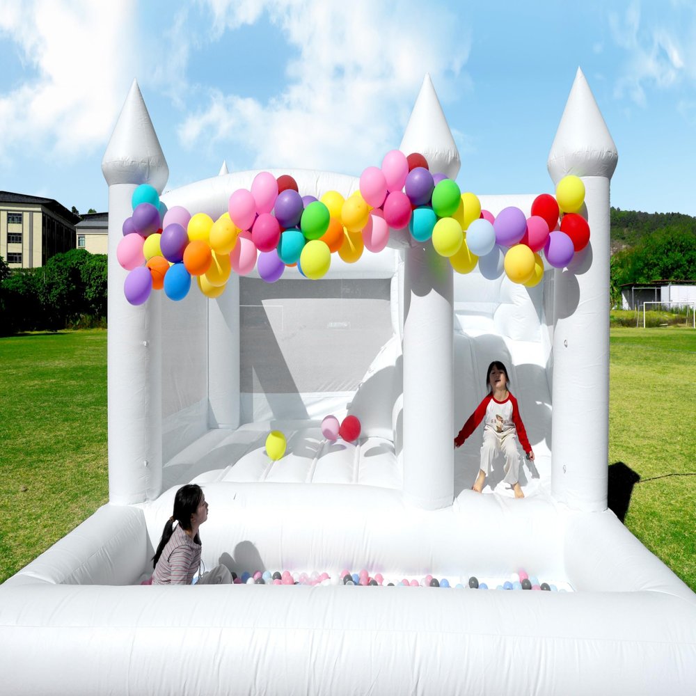13FT Commercial White Bounce House with Ball Pit&Slide, 100% PVC Inflatable Bounce House for Adults Kids, Adult Bounce House with Blower, Wedding House Outdoor Party, 13x13x10FT