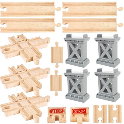 17 Pack Wooden Train Track Bulk Wooden Intersection Cross Track Train Track Expansion for Most Major Toy Trains Railway