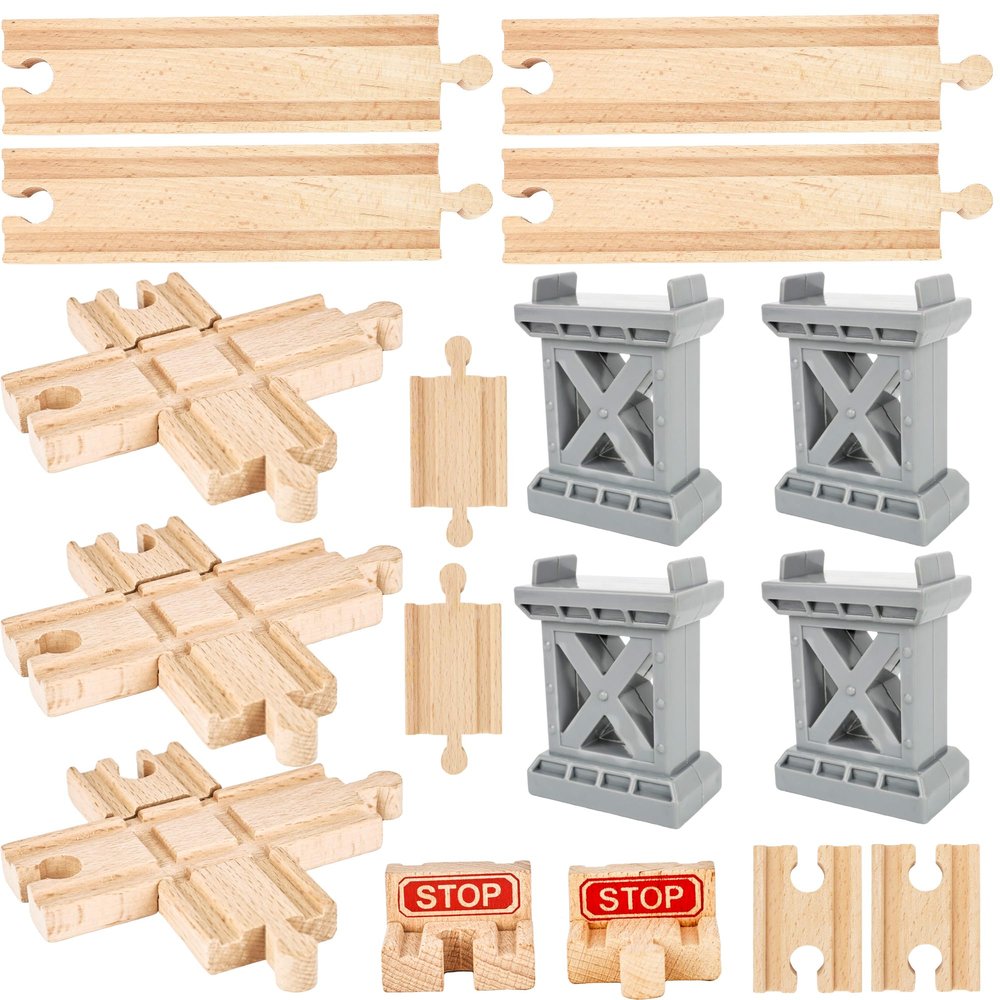 17 Pack Wooden Train Track Bulk Wooden Intersection Cross Track Train Track Expansion for Most Major Toy Trains Railway
