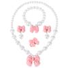 BAOBAOJOY Princess Jewelry for Little Girls, Handmade Bow Pearl Kids Jewelry Set, Stretch Necklace Bracelets Rings and Clip on Earrings, Perfect for Dress Up, Birthday Parties, and Costume Play, Pink view 1
