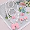 BAOBAOJOY Princess Jewelry for Little Girls, Handmade Bow Pearl Kids Jewelry Set, Stretch Necklace Bracelets Rings and Clip on Earrings, Perfect for Dress Up, Birthday Parties, and Costume Play, Pink view 3