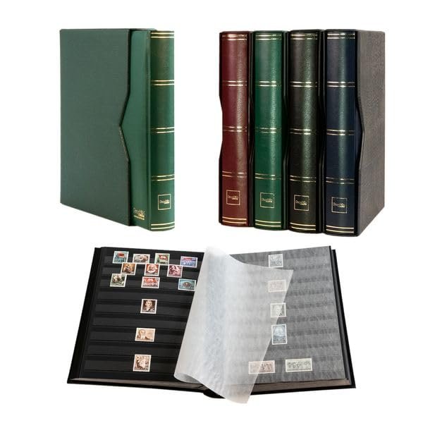 Prophila stockbook Stamp Album (New) 64 Black Sides with slipcase, Padded Green Cover