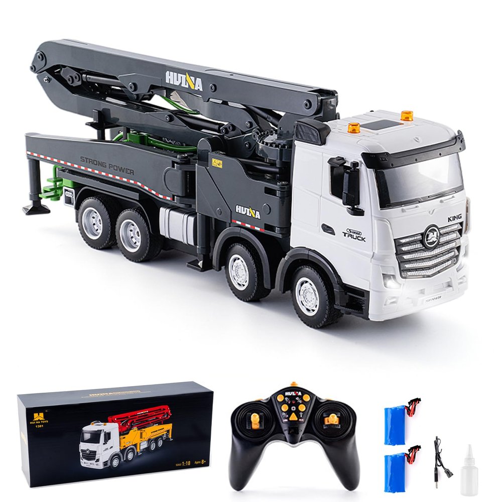 Authticar Concrete Pump Truck Toy, 1:18 Scales Cement Truck Toy, 11 Channel 2.4G Diecast Construction Trucks with Working Water Pump, One-Touch Function,120CM Pump ARM, 630 Rotation for Teens 14+