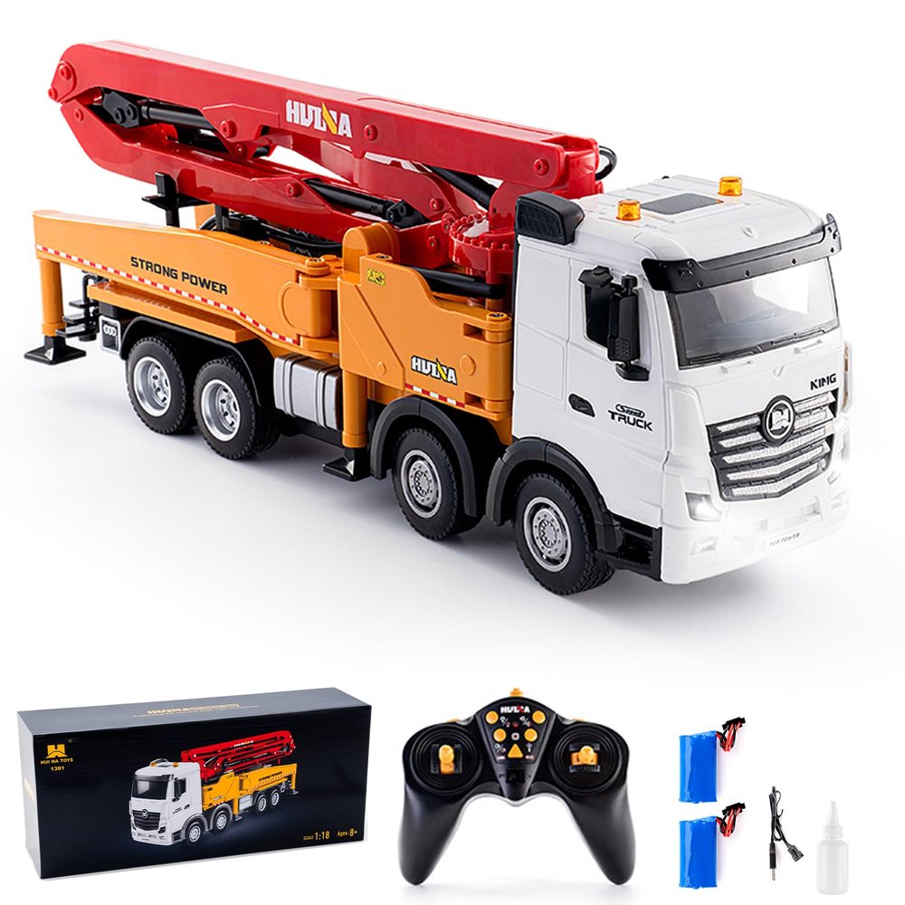Authticar Concrete Pump Truck Toy, 1:18 Scales Cement Truck Toy, 11 Channel 2.4G Diecast Construction Trucks with Working Water Pump, One-Touch Function,120CM Pump ARM, 630 Rotation for Teens 14+