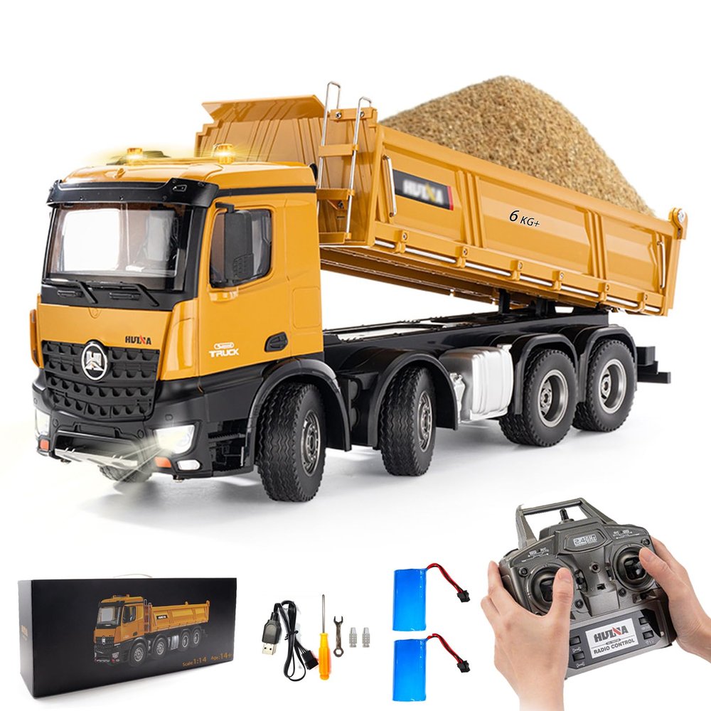 Authticar RC Dump Truck Toy, 1:14 Scale 12 Channels Heavy RC Dump Truck, 4WD Remote Control Construction Crawler with 6KG+ Load, Full Suspension, Lights/Sounds Gifts Ideas for Adults or Teens Age 15+