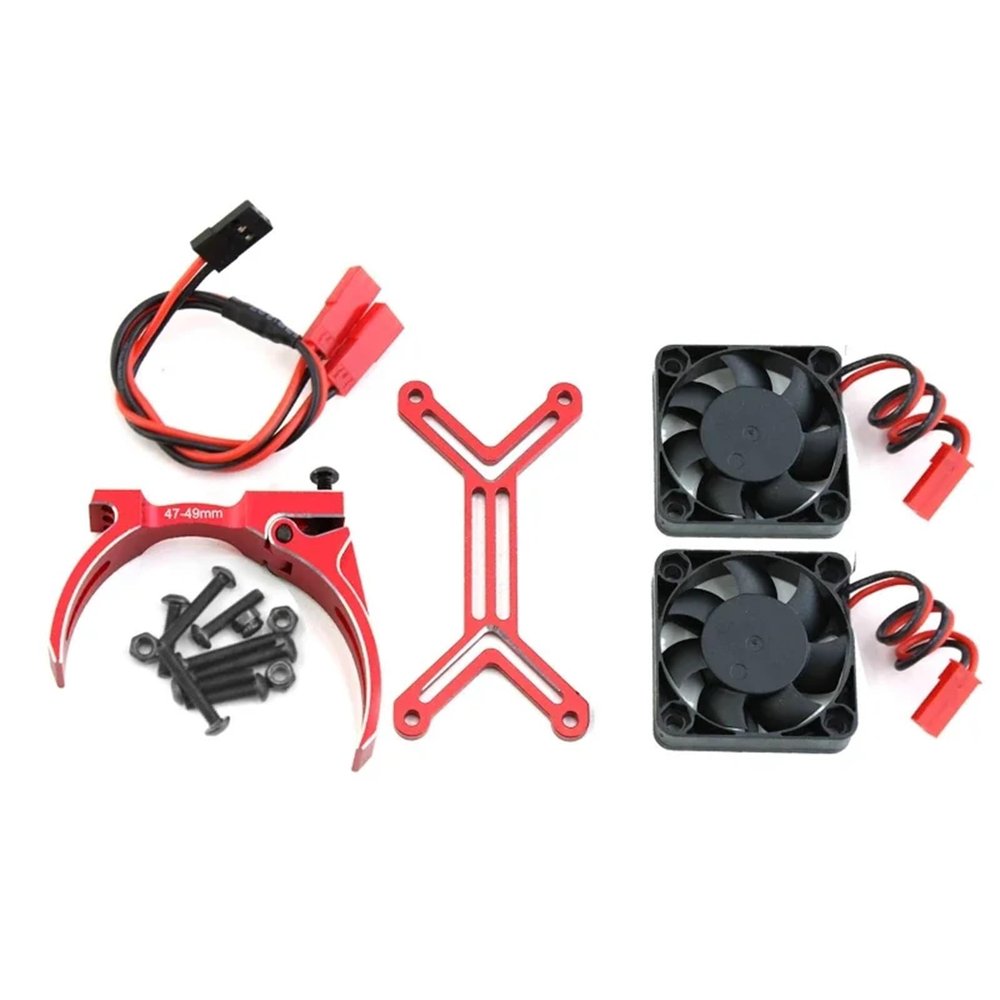 4985 1717 Motor Heat Sink Dual Cooling Fan Heatsink 47-49mm for 1/5 X-MAXX XRT for ARR-ma for Kraton Outcast RC Car Upgrade Parts(Red)