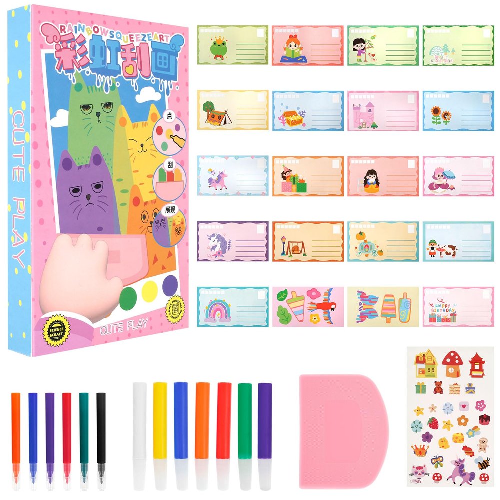 20/40 Pieces DIY Scratches Art, Handmade Scratch Painting Kits, Creative Postcard Design Scratch Paper, Scratch Painting Notebook, Squeegee Art Kit With Multi Color Pigments for Adults Kids (1 Set)