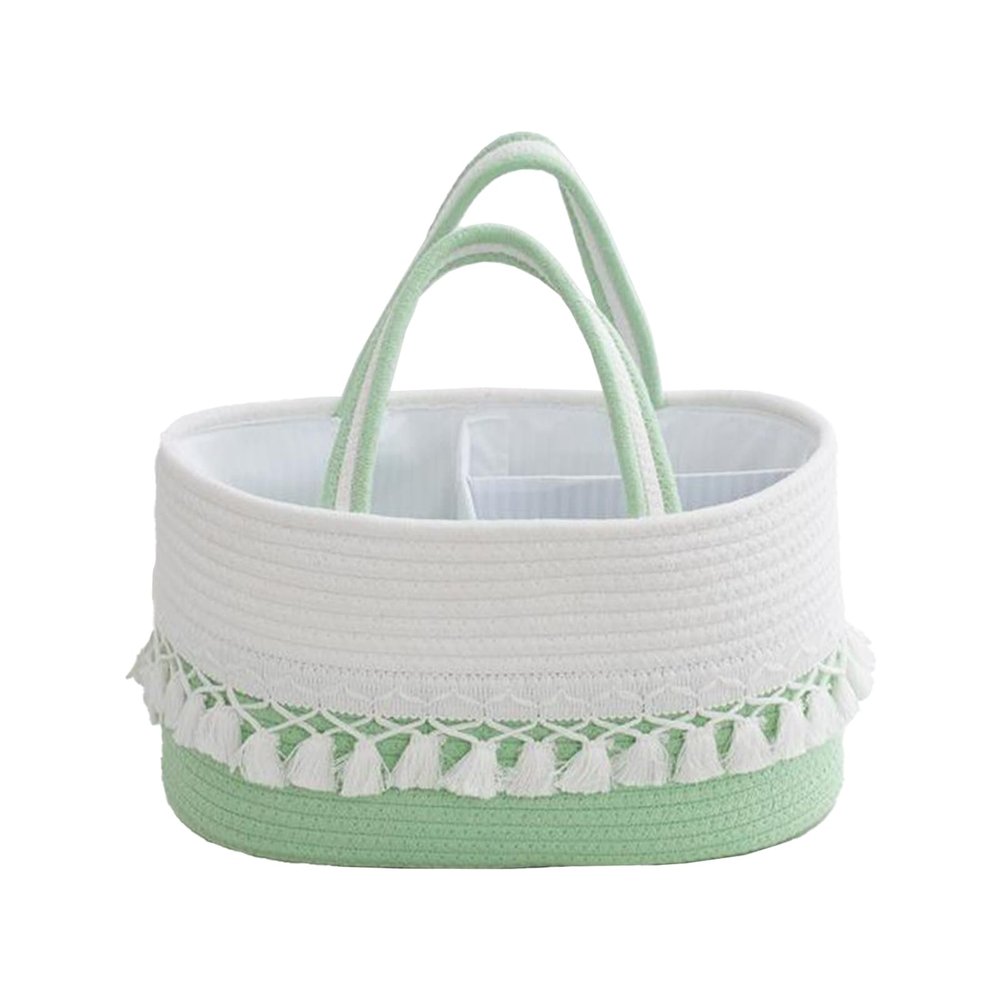 belupai Cotton Rope Woven Storage Basket, Baby Diaper Caddy Organizers Boho Portable Tote Bag with Detachable Compartments Macrame Storage Basket Tassel Travel Bag for Home