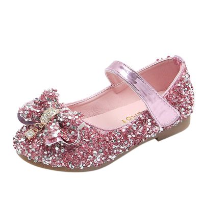 Girl's Dress Shoes Mary Jane Glitter Low Heel Wedding Party Princess Shoes for Toddler Mary Jane Shoes for Girls (Pink, 3.5-4 Years)