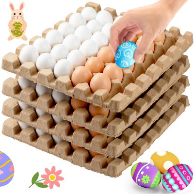 Beeveer 120 Pcs Unpainted Easter Wooden Eggs, Wood Easter Eggs to Paint with Natural Pulp Egg Cartons, Fake Eggs for Easter Egg Decorating, DIY Game, Kitchen Craft Adornment (White,Natural)