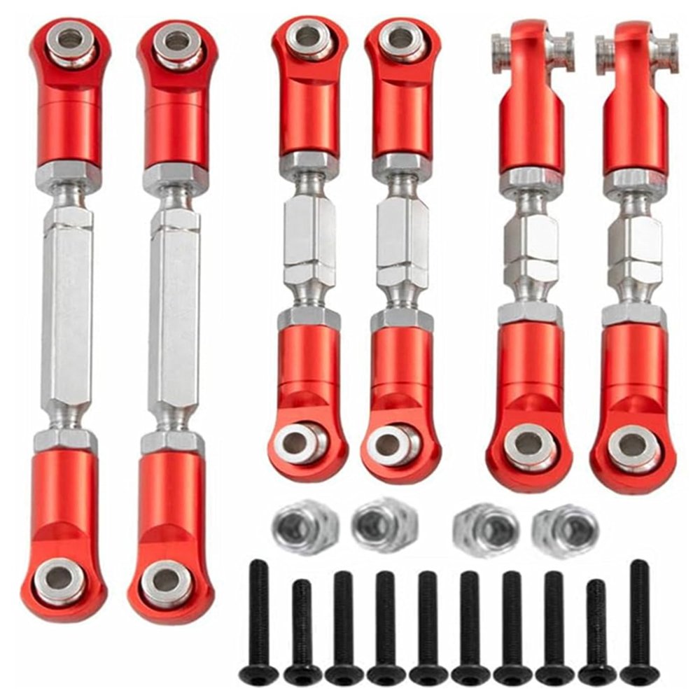 6PCS Aluminum Adjustable RC Tie Rods Linkage Turnbuckles Toe Links Set Upgrade Parts for 1/8 Mojave 4S 4X4 BLX RC Car (Red)