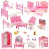 36Pcs Dollhouse Furniture Sets,Miniature 1:12 Scale Doll House Accessories and Furniture with Cat,Dog,Kitchen, Dining Room, Living Room,Bedroom for Playhouse Toy(Pink) view 1