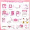 36Pcs Dollhouse Furniture Sets,Miniature 1:12 Scale Doll House Accessories and Furniture with Cat,Dog,Kitchen, Dining Room, Living Room,Bedroom for Playhouse Toy(Pink) view 2