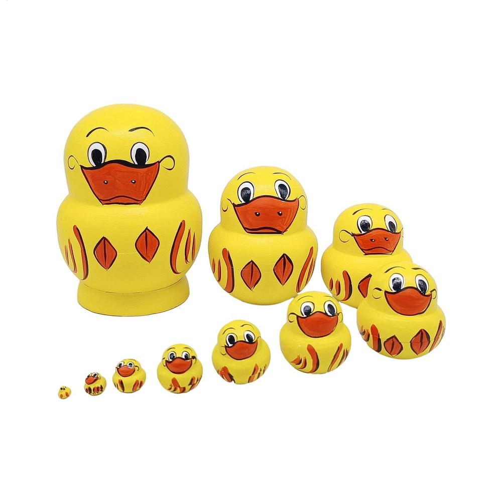 Russian Stacking Dolls - Wooden Russian Stacking Dolls, 10 Pieces Lovely Yellow Duck Handmade Russian Nesting Dolls Set | Desktop Ornament for Wardrobes, Living Rooms, This