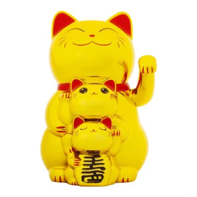 Solar-powered Automatic Waving Lucky Cat, Solar Powered Automatic Waving Cat, Lucky Cat Waving Arms, Lovely Chinese Cat, Solar Fortune Cat Statue Decorations for Decorating Front Desk(Gold)