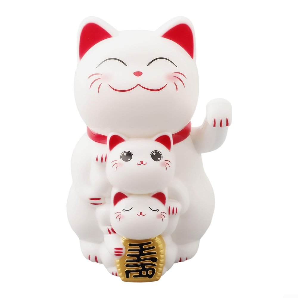 Solar-powered Automatic Waving Lucky Cat, Solar Powered Automatic Waving Cat, Lucky Cat Waving Arms, Lovely Chinese Cat, Solar Fortune Cat Statue Decorations for Decorating Front Desk(White)